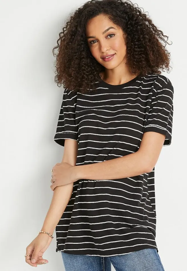 247 Black Stripe Oversized Boyfriend Tee Women Maurices Tops