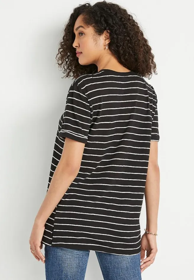 247 Black Stripe Oversized Boyfriend Tee Women Maurices Tops