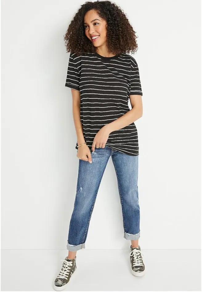 247 Black Stripe Oversized Boyfriend Tee Women Maurices Tops