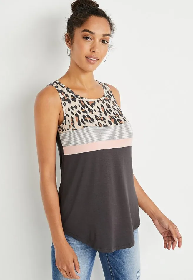 247 Gray Leopard Striped Tank Top Women Maurices Tops
