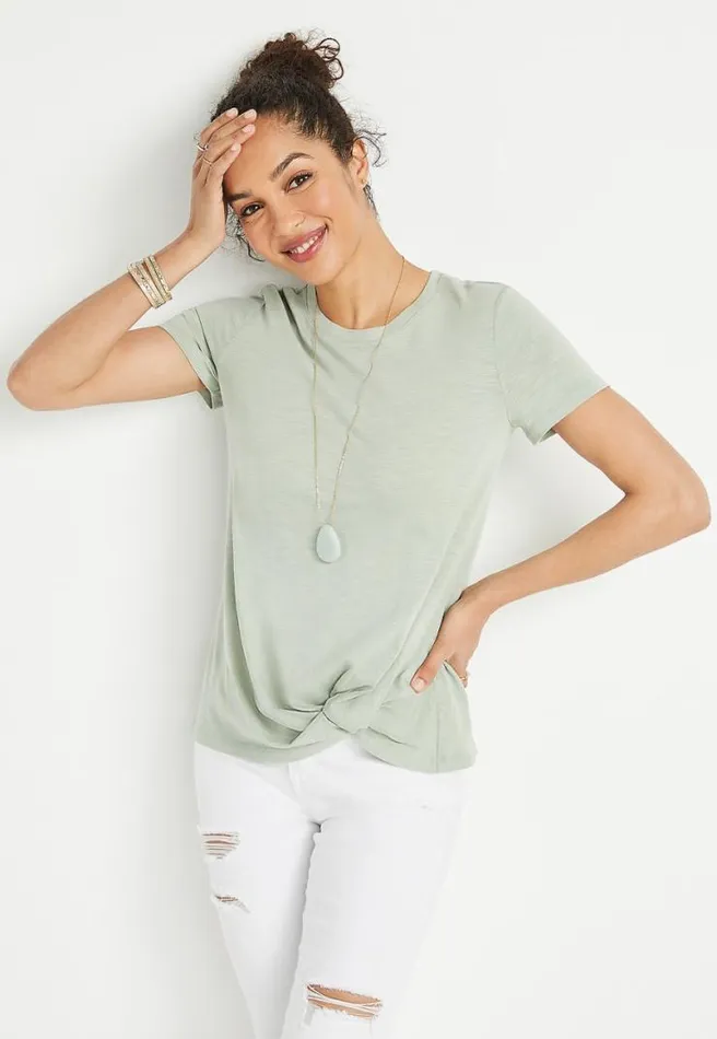 247 Light Green Front Knot Short Sleeve Top Women Maurices Tops
