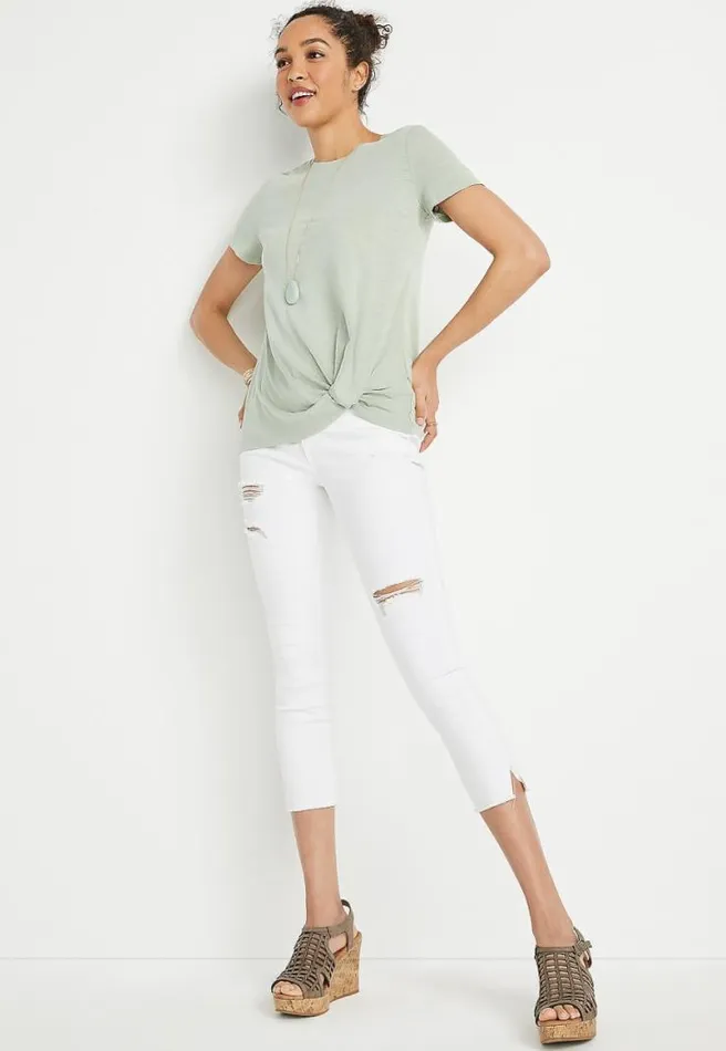247 Light Green Front Knot Short Sleeve Top Women Maurices Tops