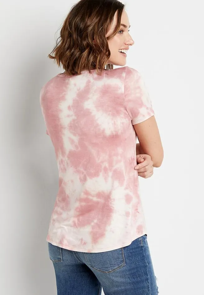 247 Pink Tie Dye Lace Up Retro Tee Women Maurices Tops