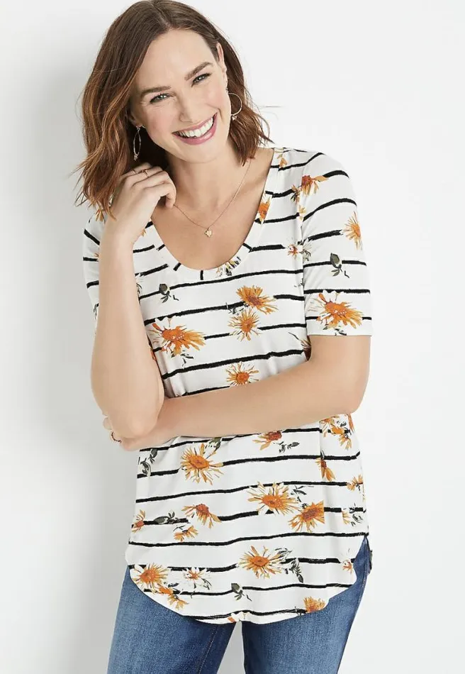 247 White Striped Daisy Tunic Tee Women Maurices Tops
