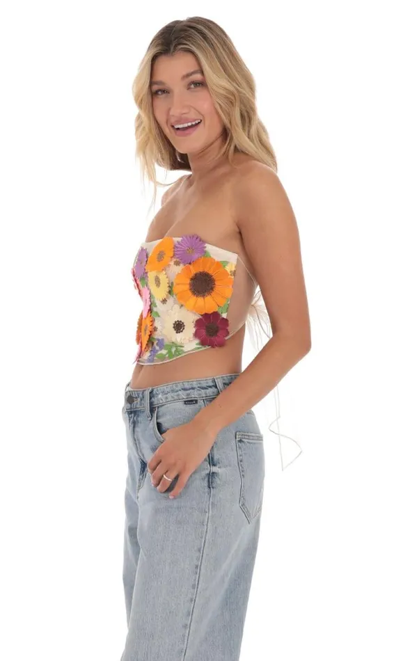 3D Flower Strapless Top Cream Women LUCY IN THE SKY Tops 3D Flower Strapless Top Cream Women LUCY IN THE SKY Tops