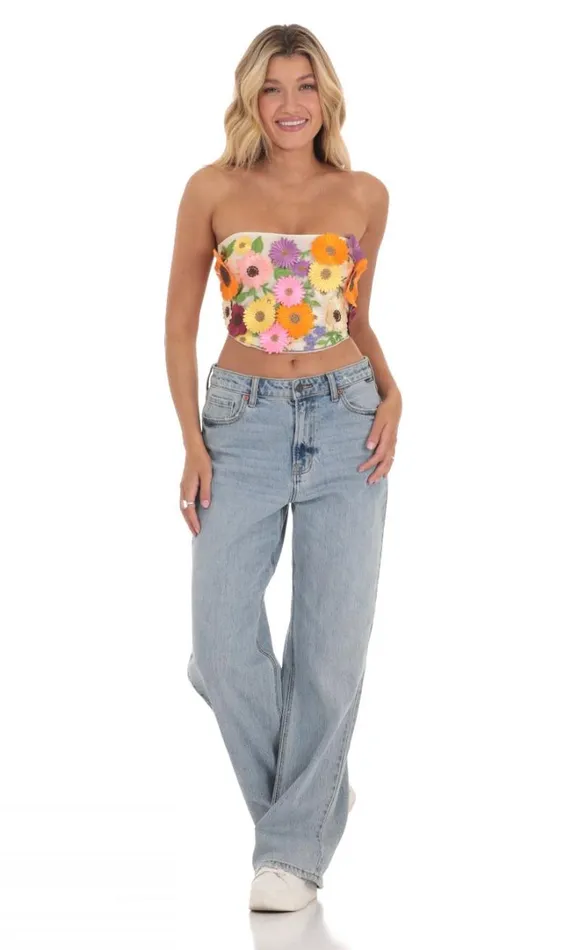 3D Flower Strapless Top Cream Women LUCY IN THE SKY Tops 3D Flower Strapless Top Cream Women LUCY IN THE SKY Tops