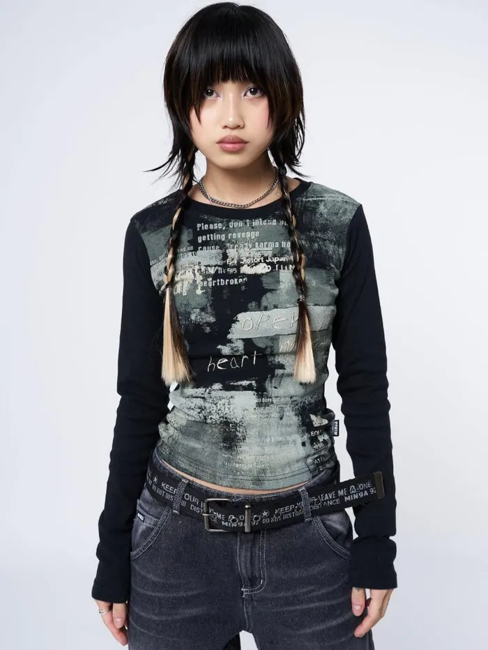Abstrakt Black Green Graphic Top Women Minga London Tops and TShirts