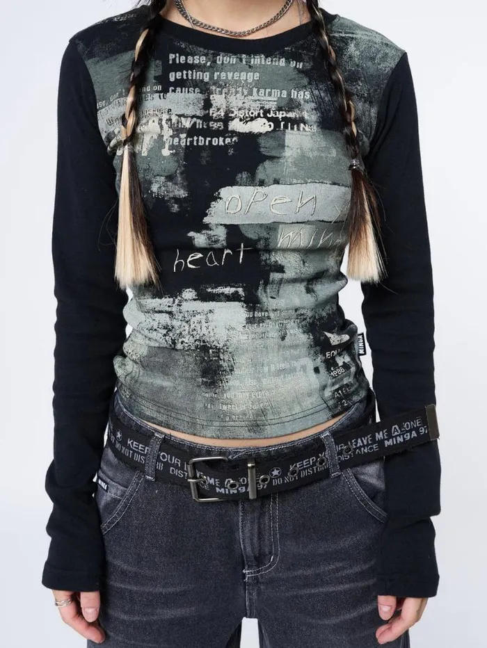 Abstrakt Black Green Graphic Top Women Minga London Tops and TShirts