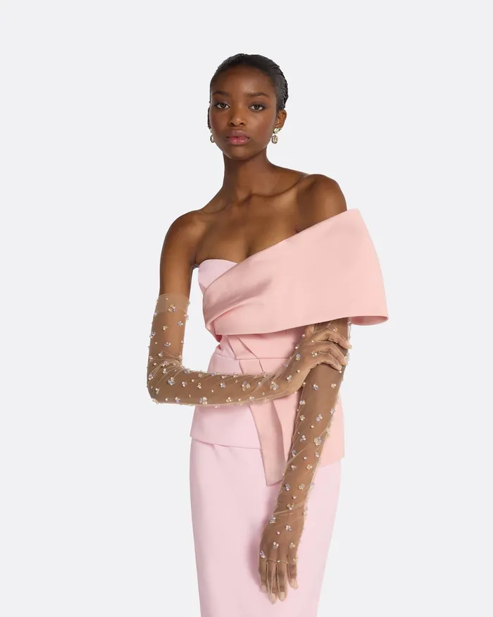 Accessories Safiyaa Women Astin Nude Embroidered Gloves Nude and MultiPastels