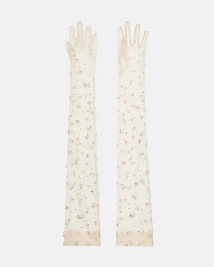 Accessories Safiyaa Women Astin Nude Embroidered Gloves Nude and MultiPastels