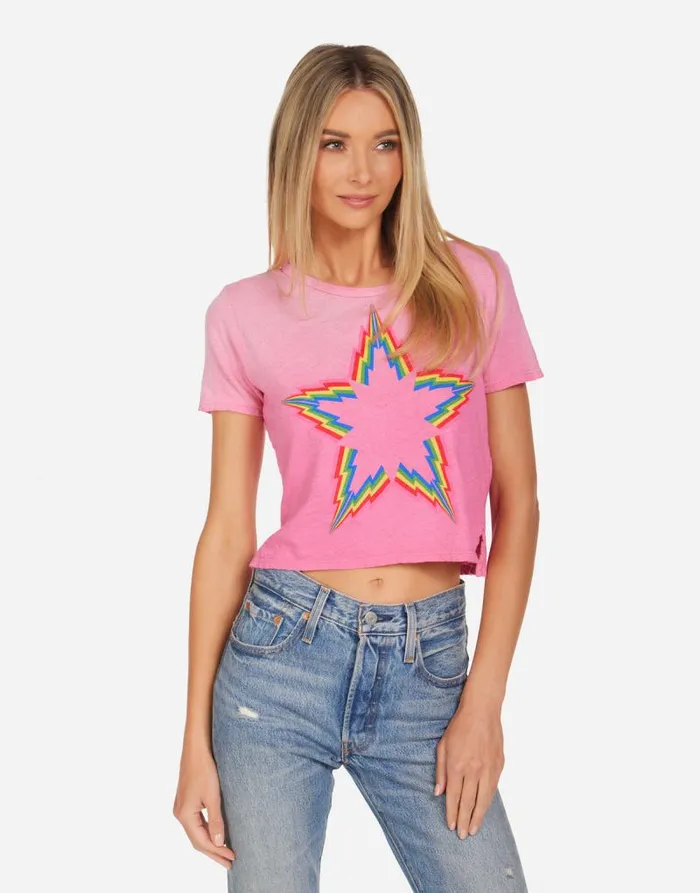 Adeline Rainbow Lightning Star Bright Pink Ombre Women Lauren Moshi Short Sleeve