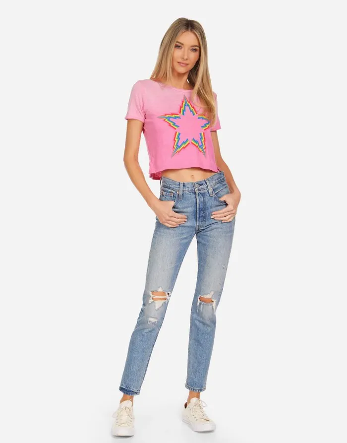 Adeline Rainbow Lightning Star Bright Pink Ombre Women Lauren Moshi Short Sleeve