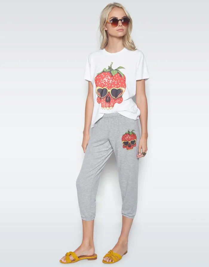 Alana Strawberry Skull Heather Grey Women Lauren Moshi Crop Sweatpants