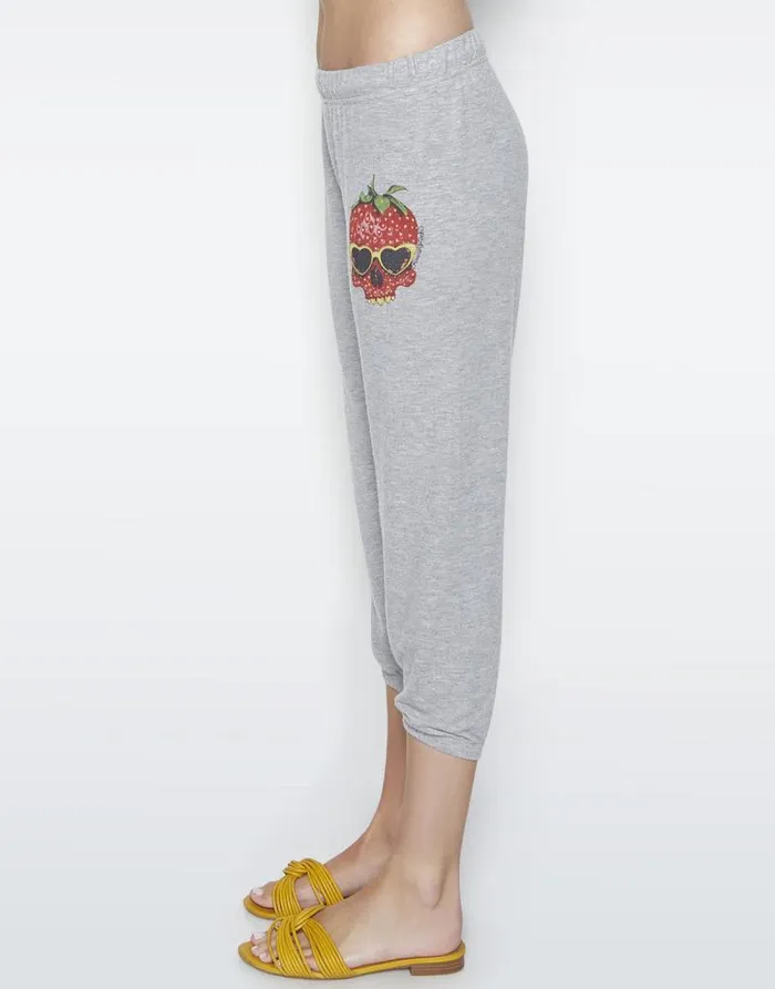 Alana Strawberry Skull Heather Grey Women Lauren Moshi Crop Sweatpants