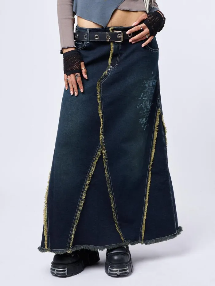 Alexis Lined Denim Maxi Skirt Women Minga London Bottoms