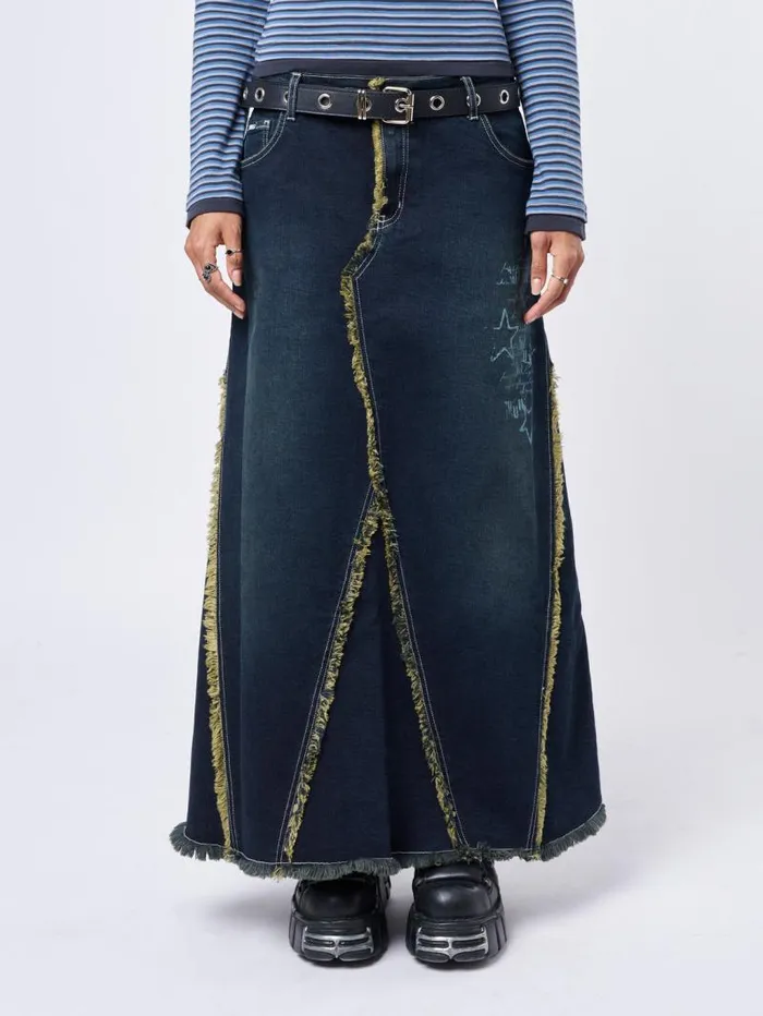 Alexis Lined Denim Maxi Skirt Women Minga London Bottoms