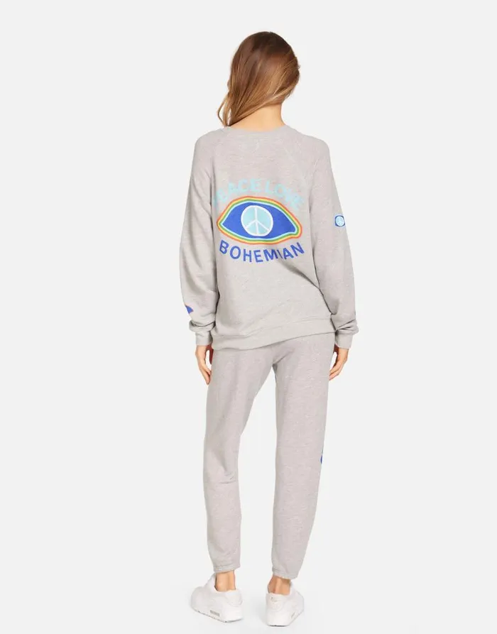 Anela Peace Evil Eye Heather Grey Women Lauren Moshi Long Sleeve