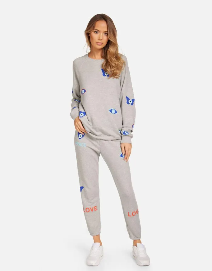 Anela Peace Evil Eye Heather Grey Women Lauren Moshi Long Sleeve