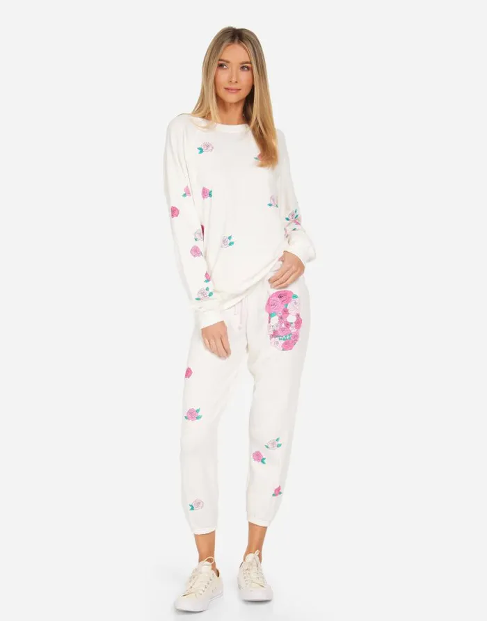 Anela Pink Rose Skull Milk Women Lauren Moshi Long Sleeve