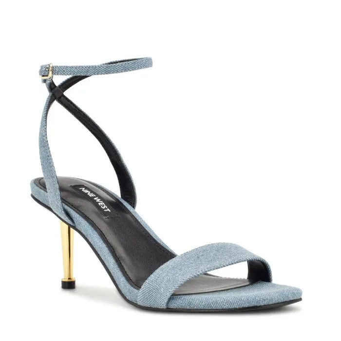 Anny Ankle Strap Heeled Sandals Blue Denim Fabric Women Nine West Sandals Anny Ankle Strap Heeled Sandals Blue Denim Fabric Women Nine West Sandals