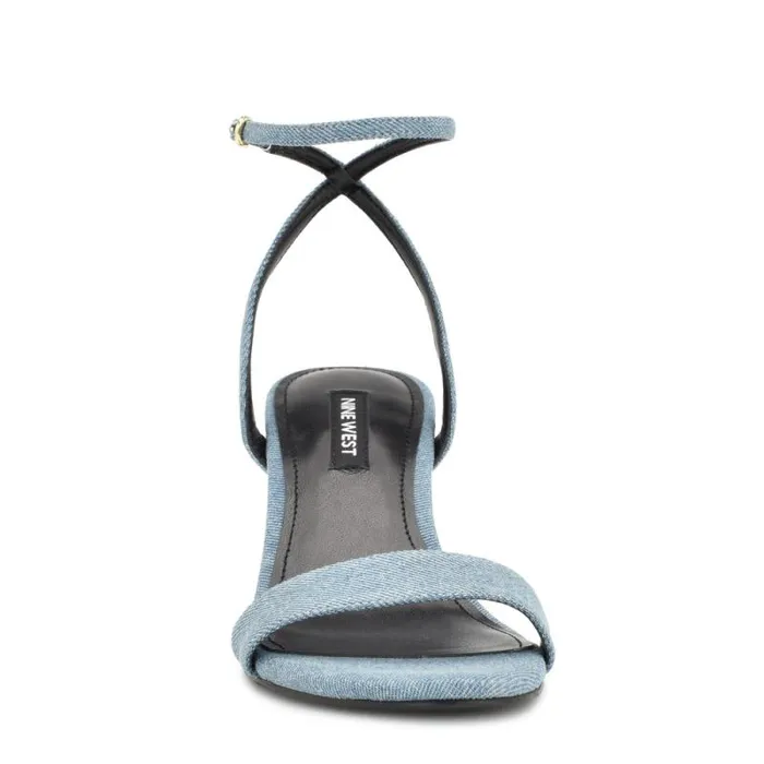 Anny Ankle Strap Heeled Sandals Blue Denim Fabric Women Nine West Sandals Anny Ankle Strap Heeled Sandals Blue Denim Fabric Women Nine West Sandals