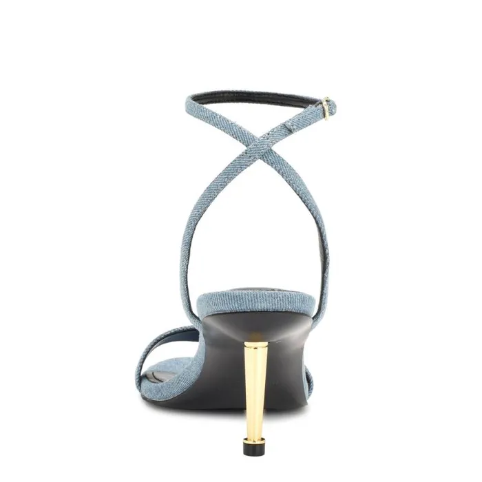 Anny Ankle Strap Heeled Sandals Blue Denim Fabric Women Nine West Sandals Anny Ankle Strap Heeled Sandals Blue Denim Fabric Women Nine West Sandals