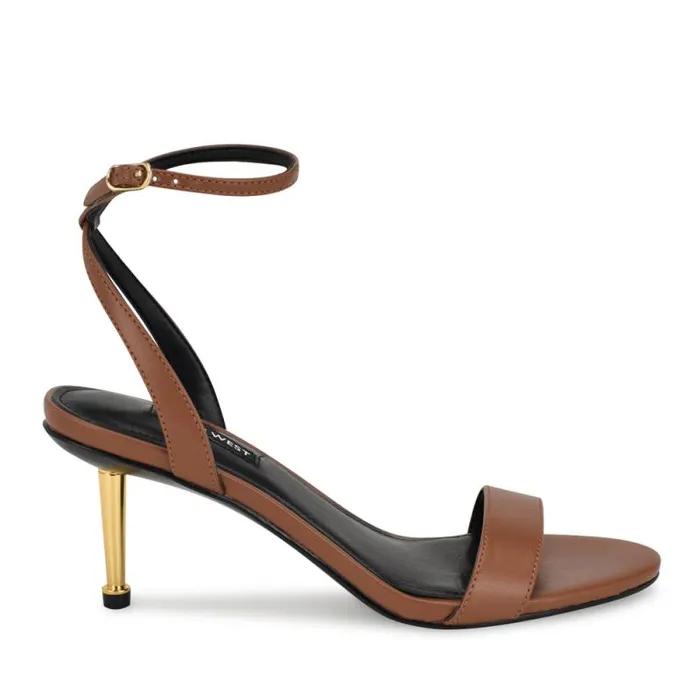 Anny Ankle Strap Heeled Sandals Medium Brown Women Nine West Sandals