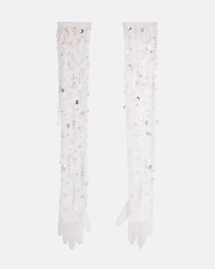 Astin Ivory and Cecil Embroidery Gloves Ivory Bridal Safiyaa Women