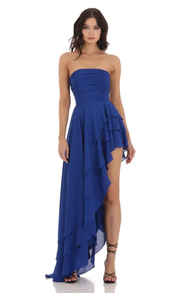 Asymmetrical Corset Dress Blue Women LUCY IN THE SKY Maxi Dresses
