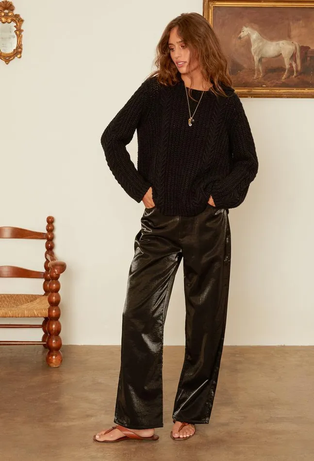 Aubrey Black Cotton Collared Pullover PreOrder Women Ciao Lucia Polo Sweaters