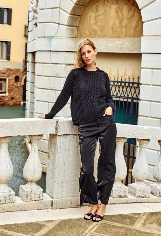 Aubrey Black Cotton Collared Pullover PreOrder Women Ciao Lucia Polo Sweaters