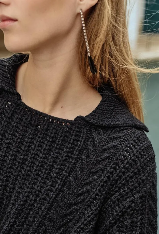 Aubrey Black Cotton Collared Pullover PreOrder Women Ciao Lucia Polo Sweaters