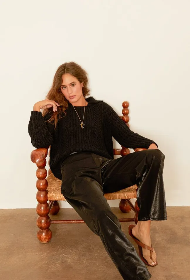 Aubrey Black Cotton Collared Pullover PreOrder Women Ciao Lucia Polo Sweaters