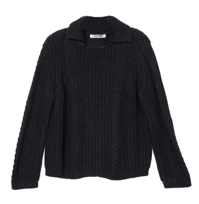 Aubrey Black Cotton Collared Pullover PreOrder Women Ciao Lucia Polo Sweaters