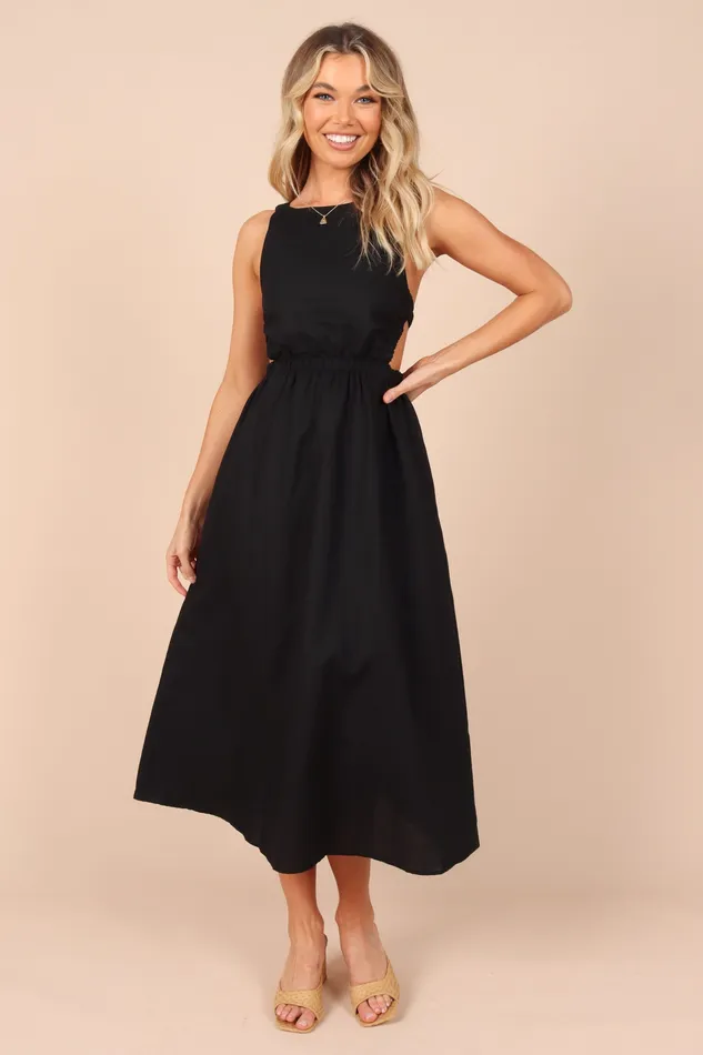 Aubrey Cutout Midi Dress 8211 Black Black Women Dresses petalandpup