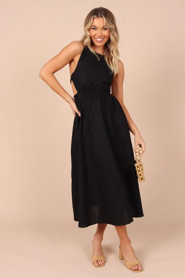 Aubrey Cutout Midi Dress 8211 Black Black Women Dresses petalandpup