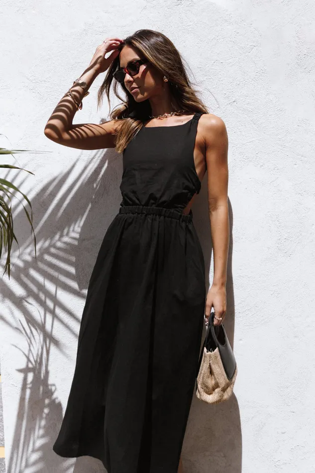 Aubrey Cutout Midi Dress 8211 Black Black Women Dresses petalandpup