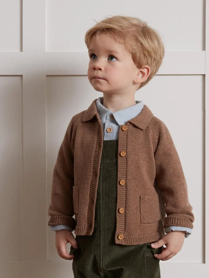 Baby Baby Boy Cyrillus Cardigan With Polo Shirt Collar Noisette Chine