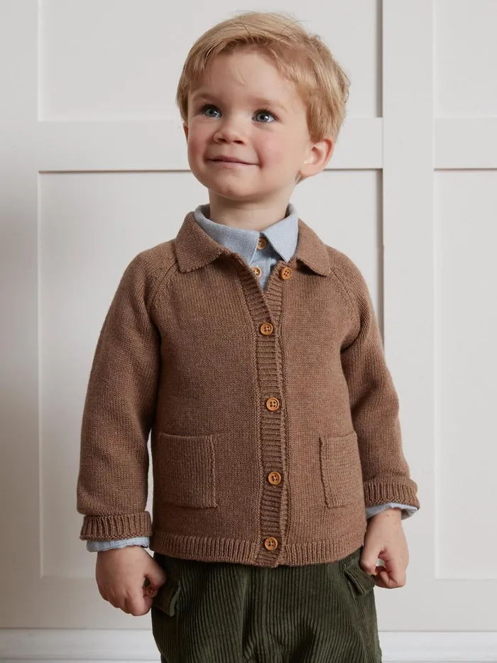 Baby Baby Boy Cyrillus Cardigan With Polo Shirt Collar Noisette Chine