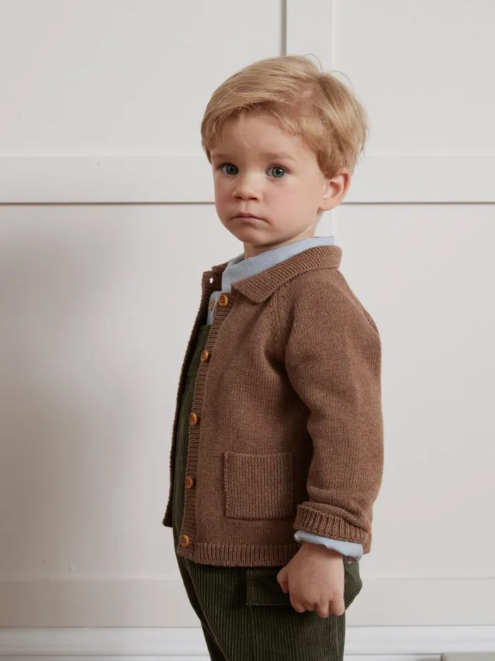 Baby Baby Boy Cyrillus Cardigan With Polo Shirt Collar Noisette Chine