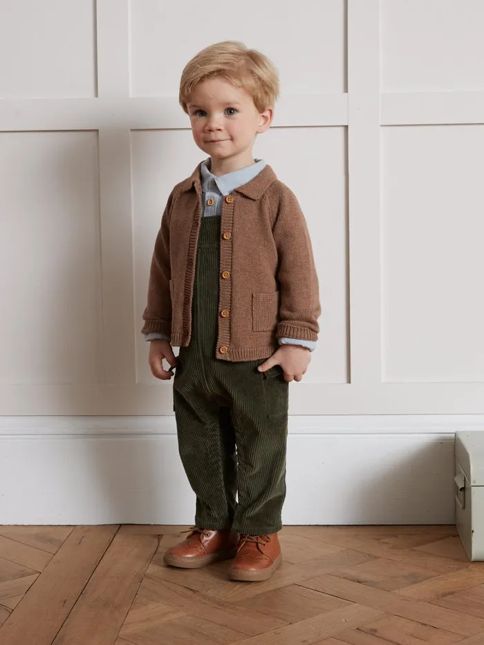 Baby Baby Boy Cyrillus Cardigan With Polo Shirt Collar Noisette Chine