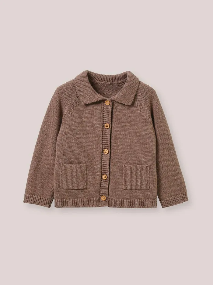 Baby Baby Boy Cyrillus Cardigan With Polo Shirt Collar Noisette Chine