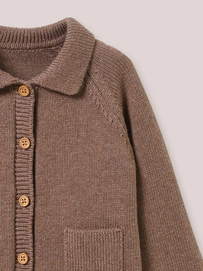 Baby Baby Boy Cyrillus Cardigan With Polo Shirt Collar Noisette Chine