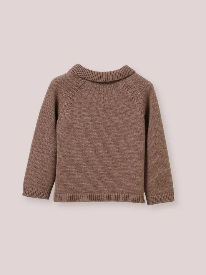 Baby Baby Boy Cyrillus Cardigan With Polo Shirt Collar Noisette Chine