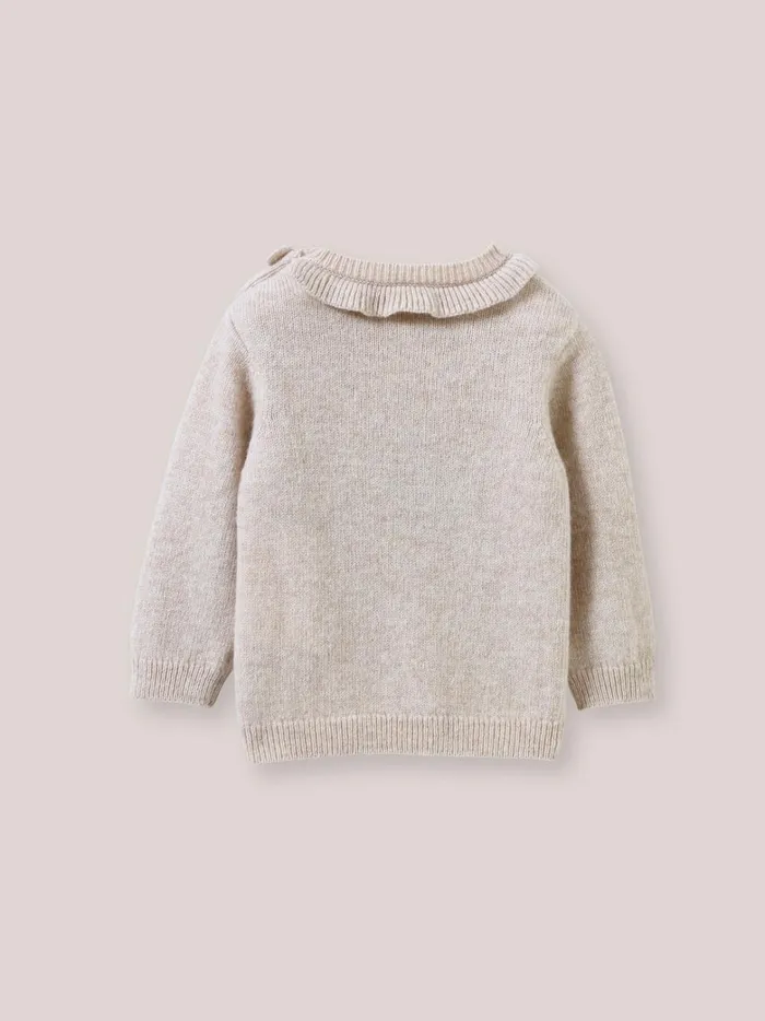 Baby Baby Girl Cyrillus BirdMotif Sweater With Frilly Neckline Beige Chine