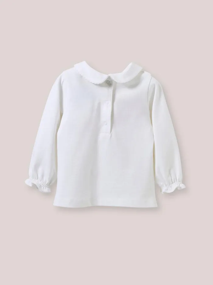 Baby Baby Girl Cyrillus Organic Cotton TShirt Trim Made With Liberty Fabric Blanc Doux