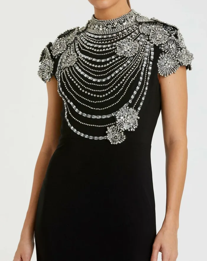 Best Sellers Women Mac Duggal Black High Neck Embellished Column Gown Black