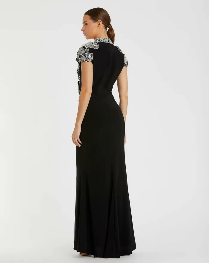 Best Sellers Women Mac Duggal Black High Neck Embellished Column Gown Black