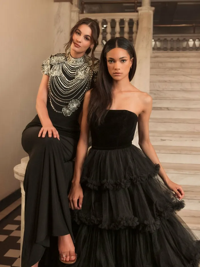 Best Sellers Women Mac Duggal Black High Neck Embellished Column Gown Black