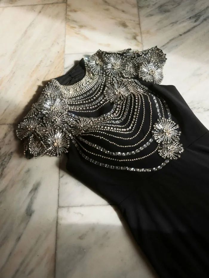 Best Sellers Women Mac Duggal Black High Neck Embellished Column Gown Black